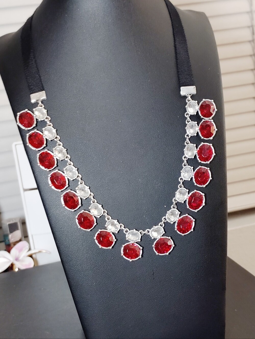 Vintage Avon NRT Red Clear Rhinestone Statement Bib Necklace